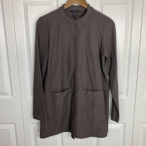 Eileen Fisher Size S Crepe System Stretch Jacket Blazer Brown Long Sleeve Snap